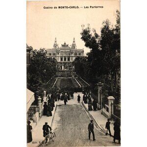 Casino De Monte Carlo Les Parterres Vintage Postcard Edition E Black White